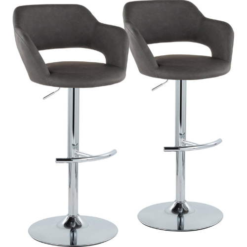 Margarite Adjustable Swivel Bar Stool in Chrome & Grey Leatherette (Set of 2)